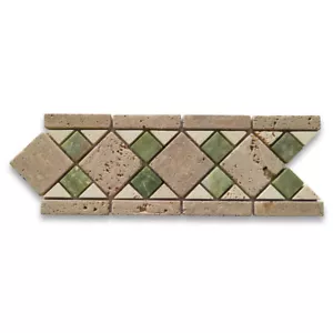 B0092T Marmor Mosaik Bordüre Listello Akzent Fliese Venedig grün 4x11,1 getrommelt - Bild 1 von 8
