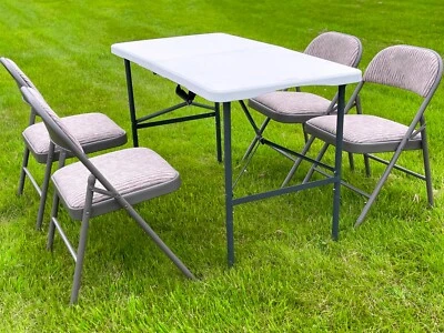 4 Feet Folding Table Foldable Metal Fabric Home Garden Party Dinner Padded Chair - Image 1 of 2