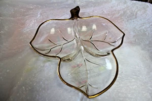 8" Vintage Hazel Atlas Figural 3 Part Relish Split Schale mit Goldrand Retro - Bild 1 von 3