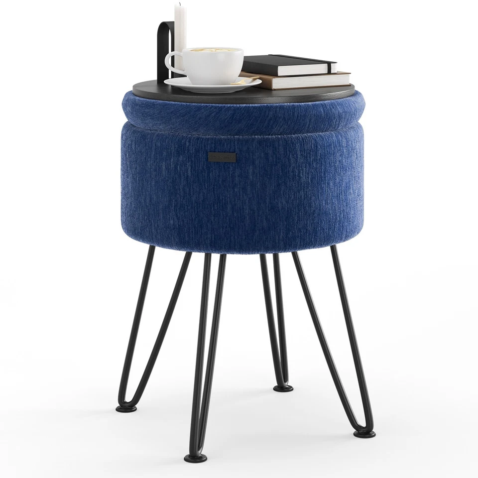 StorageBud Textured Velvet Storage Ottoman, Round Ottoman w/ Storage for Vanity - Image 1 of 4