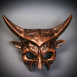 Ancient Demon Devil Horn Halloween Cosplay Costume Party Masquerade Mask Bronze - Picture 1 of 7