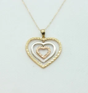 Beautiful Tri Color 10k Gold Triple Heart Pendant 18" Necklace chain 2g - Picture 1 of 6
