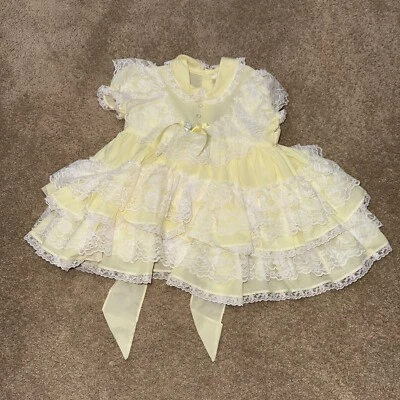 Vestido amarillo transparente círculo completo niño bebé bordado volantes lazos concurso encaje Foto 1 de 4