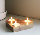 Wooden Heart Tealight Holder Decorative Triple Candle Home Decor Mango Wood Gift