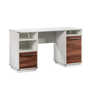 SAUDER Executive Desk 30.118" H X 55.236" W, Acacia Wood Frame W/ File Storage - Picture 1 of 9