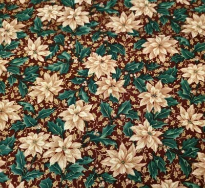 Treasured Traditions BTY QT Beige Tostado Oro Verde Hojas Vino Foto 1 de 3