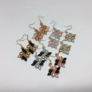Diamant Duo Swirl Fächer Perlen Ohrringe - Handgefertigt Gold, Schwarz, Rosa, Silber - Bild 1 von 30