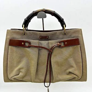 Pre-owned Bamboo handbag Gucci Beige in Cotton gu9914gg - Picture 1 of 11