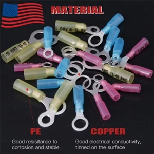 50-150X Heat Shrink Ring Terminals 22-10 AWG Wire Crimp Connectors Waterproof - Picture 1 of 13