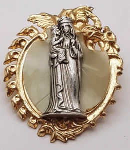 Broche broche medalla Virgen María Jesús Milagrosa celuloide imitación fregona tono dorado - Imagen 1 de 10