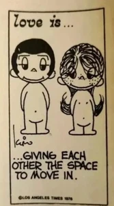 1976 Love is.. Kim Casali decal transfer giving each other space 1.75"x3.5" Vtg - Picture 1 of 2