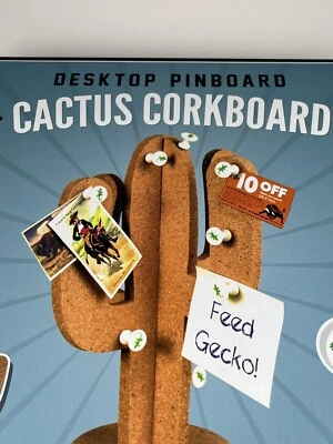 Desktop Pinboard Cactus Bulletin Cork Board Note Holder with 12 Push Gecko Pins - Image 1 of 4