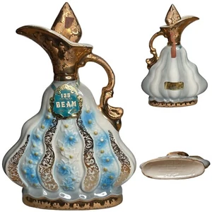 VTG 1970 Jim Beam Blue Floral Gold Gilt Bourbon Whiskey Decanter Regal China - Picture 1 of 9