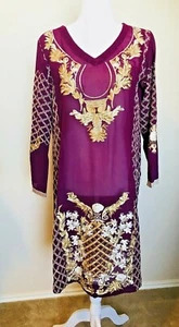 Women Formal Party Kurta Heavy Golden Embroidery Sz L Deep Mauve Color - Picture 1 of 7
