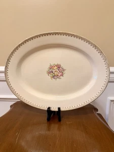 VINTAGE CROOKSVILLE CHINA SERVING PLATTER FLORAL FILGREE PTRN 15.1/8" X 11 1/8" - Picture 1 of 8