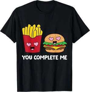 French Fries Burger Fast Food You Complete Me T-Shirt Hoodie - Picture 1 of 11