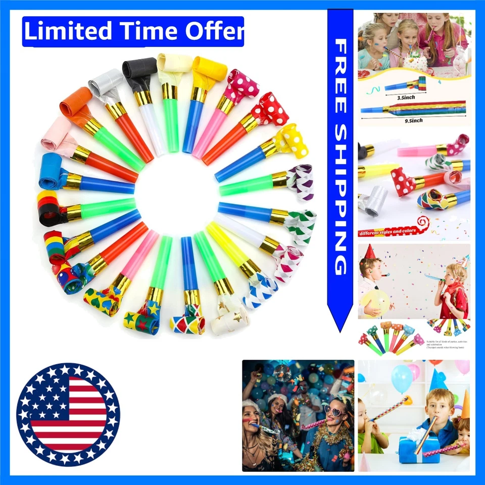 100 Pcs Party Blower Colorful Birthday Noisemakers Blow Horns Whistles Years Blo