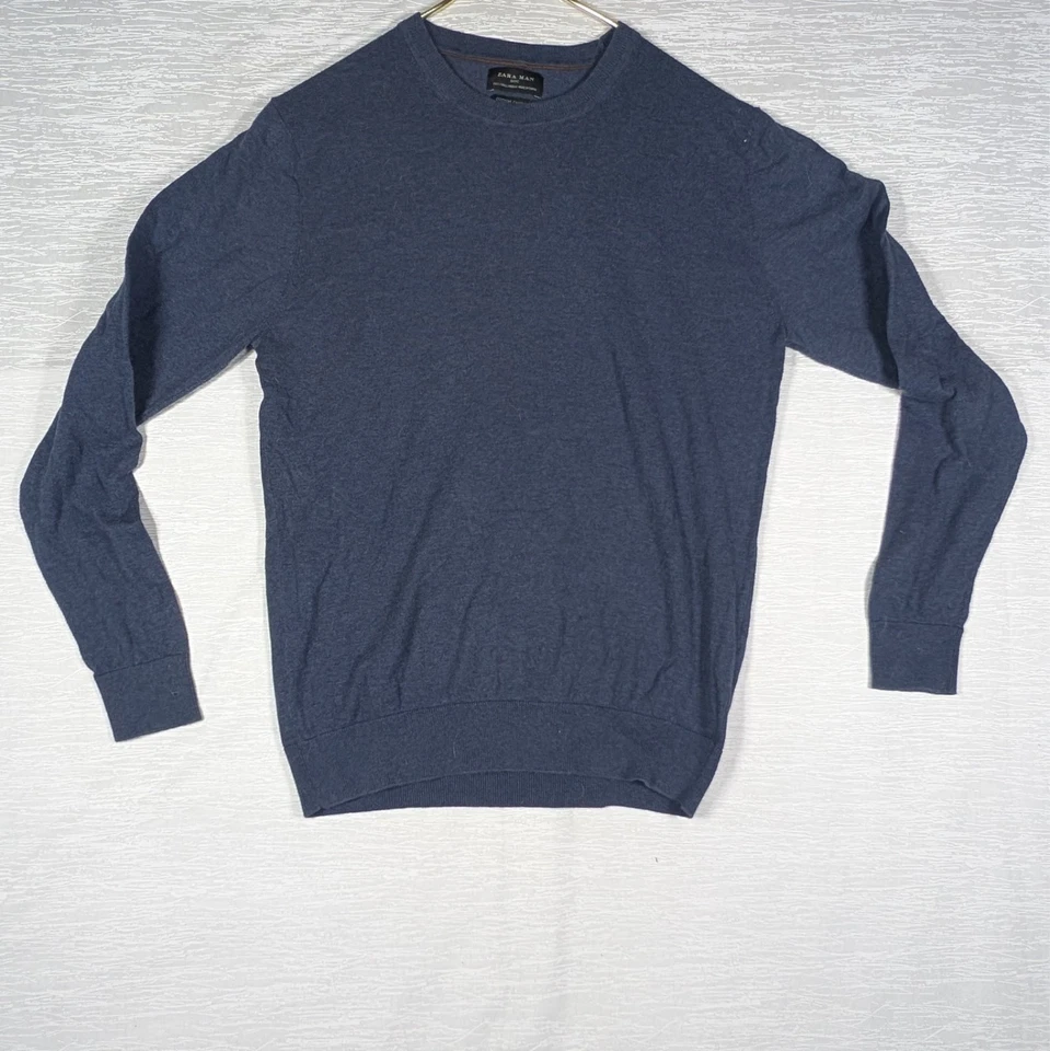 Zara Man Long Sleeve Cashmere Sweater Mens Large Blue Crew Neck - Image 1 of 4