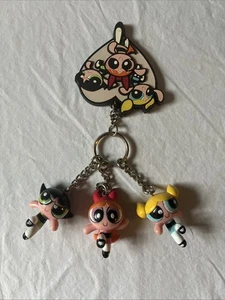 PowerPuff Girls Vintage Plastic Keychain Cartoon Network 90s Set Of 4 - Picture 1 of 7