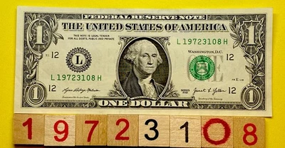 1972 31 August ￼Birthday Note 19723108 Fancy Serial Number 0ne Dollar Bill 2021 - Image 1 of 4