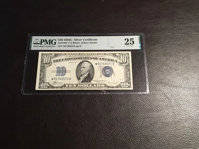 10.00 1934C Silver Certificate StarFr1704 PMG 25 very fine Star!!! - Image 1 of 2