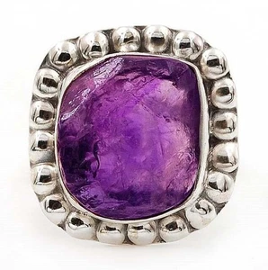 Anillo de plata esterlina maciza 925 amatista áspera natural joyería talla 6,5 @B15-4 - Imagen 1 de 2