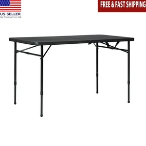 4 Foot Fold-in-Half Adjustable Folding Table Built in Handle Easy Transportation - Picture 1 of 5