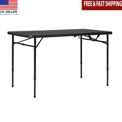 4 Foot Fold-in-Half Adjustable Folding Table Built in Handle Easy Transportation - Image 1 of 4