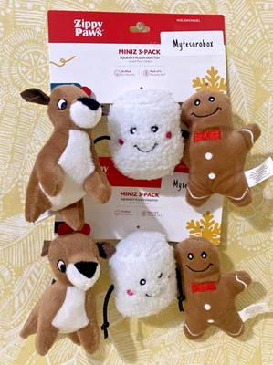 ZippyPaws 6-Pack Holiday MINIZ SANTA'S FRIENDS Squeaky Dog Toy -FREE SHIPPING- - Image 1 of 4