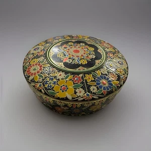 Contenedor redondo de baratija de lata de metal con flores levantadas vibrantes Holanda 8 X 3 para coser - Imagen 1 de 5