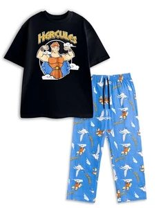 Disney Black Hercules Short Sleeve Long Leg Pyjama Set Mens - Picture 1 of 11