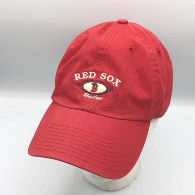 Boston Red Sox B Logo Embroidered Spell Out Red Strapback Hat 100% Cotton Twins - Image 1 of 4