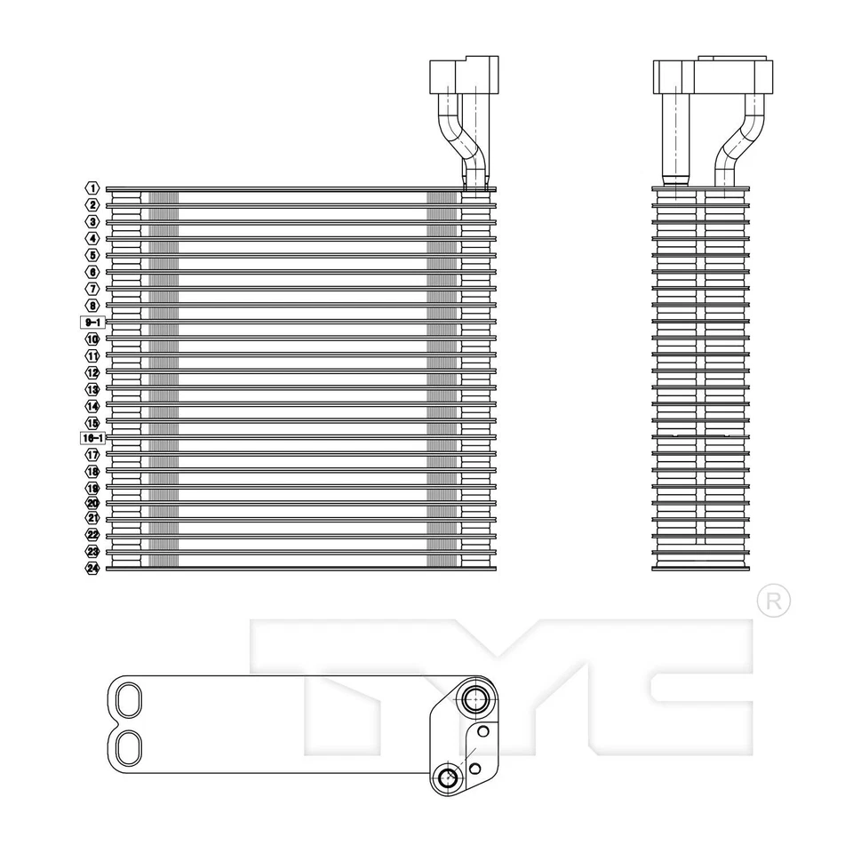 Núcleo do evaporador TYC 97076 A/C para modelos selecionados Chevrolet GMC 07-14 - Imagem 1 de 4
