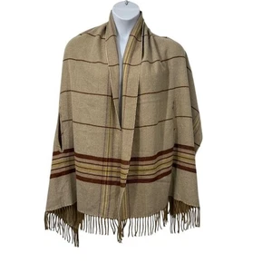 Madewell Plaid Fringe Ruana Poncho Shawl Scarf Wrap Tan Rust Yellow Soft Cozy - Picture 1 of 11
