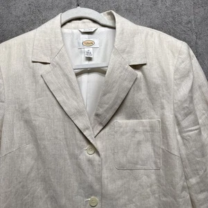 Talbots Irish Linen Blazer 14 Cream Ivory Pinstripe Academia Office Jacket - Picture 1 of 8