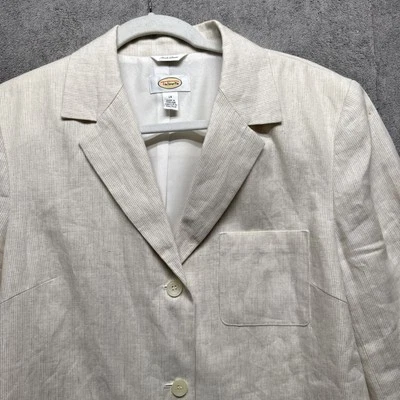 Talbots Irish Linen Blazer 14 Cream Ivory Pinstripe Academia Office Jacket - Image 1 of 4