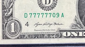 2021 $ 1 Dollar Bill 💸 #77777709(6 of a kind Together ) 🍀 7’s Very Cool 😎 - Picture 1 of 4