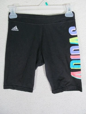 Adidas Girls Size 14 Athletic Shorts Black Multicolor Vertical Logo Y2K Vibe - Image 1 of 4