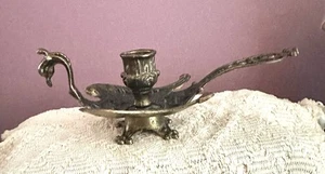 Portacandele bastone pavone ottone massiccio manico ornato piedini vintage - Foto 1 di 8