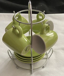 Set Espresso By IMUSA Gres Verde 8 pezzi 4 tazze + 4 piattini + Rack - Foto 1 di 5