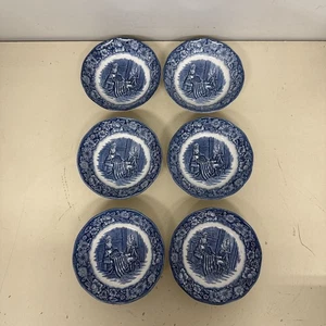 Vintage Liberty Blue Historic Colonial Scenes Set of 6 Bowls Betsy Ross England - Picture 1 of 16