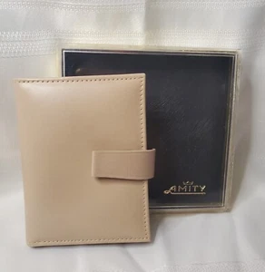 Vintage Amity Damen Leder Geldbörse Kartenetui Neu NOS Beige Portemonnaie mit Box  - Bild 1 von 12