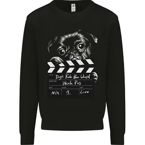 Dogs Rule the World Movie Black Pug Funny Mens Sweatshirt Jumper - Picture 1 of 3