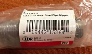 LDR 301 12x212 Galvanized Pipe Nipple 1/2" X 2-1/2"  #301 12X212  - Picture 1 of 4