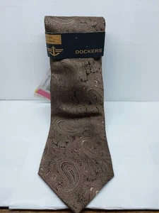 Corbata de seda Dockers negra marrón beige cachemira floral para hombre *NUEVA con etiquetas* - Imagen 1 de 5