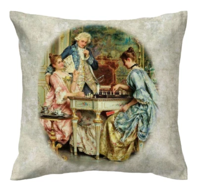 Funda de Cojín Terciopelo Arte Juego de Ajedrez Estilo Vintage Tapiz Francés Foto 1 de 2