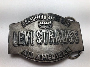 Vintage Pewter Levi Strauss All American Belt Buckle 2.25" / 3.25" Rare - Picture 1 of 2
