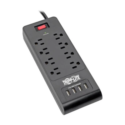 6FT Tripp Lite 8 Outlet Surge Protector with 4 USB Ports - Black - Image 1 of 3