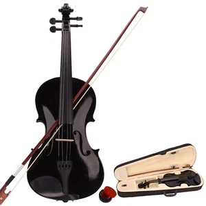 4/4 Lindenholz Akustik Violine Geige Koffer Bogen Kolophonium für Student Musiker schwarz - Bild 1 von 12