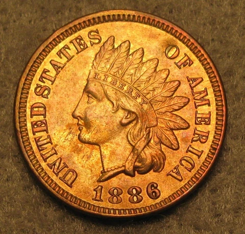 1886 Type 1 Indian Head Penny Small Cent Uncirculated United States Coin #458 Cover